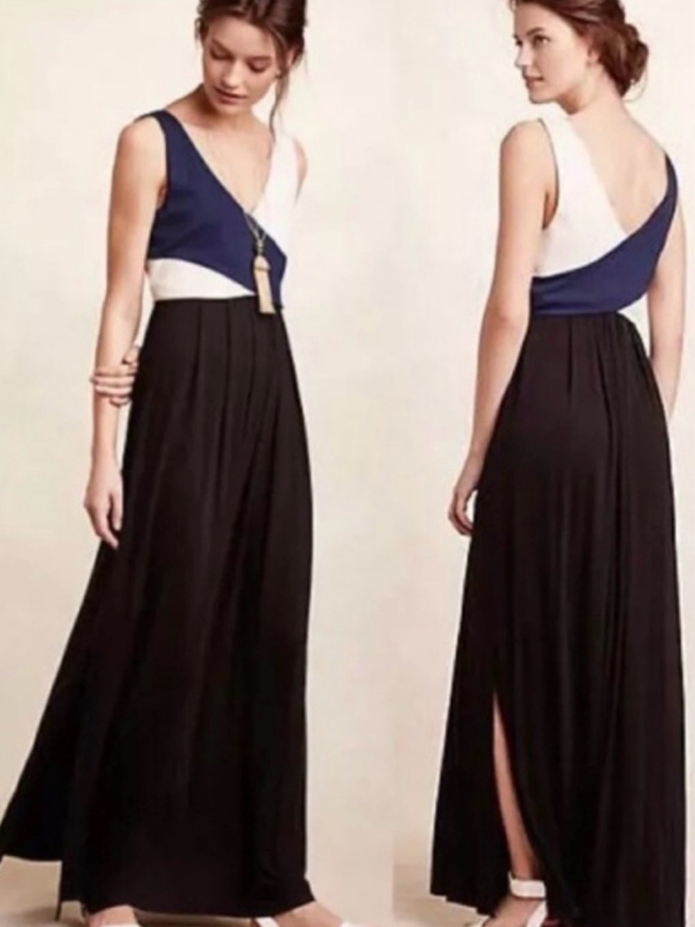 Anthropologie Navy, White & Black Colorblock Maxi Dress